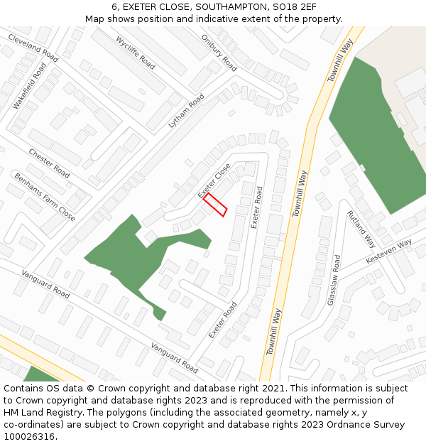 6, EXETER CLOSE, SOUTHAMPTON, SO18 2EF: Location map and indicative extent of plot