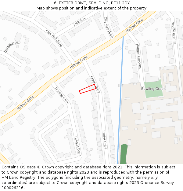 6, EXETER DRIVE, SPALDING, PE11 2DY: Location map and indicative extent of plot