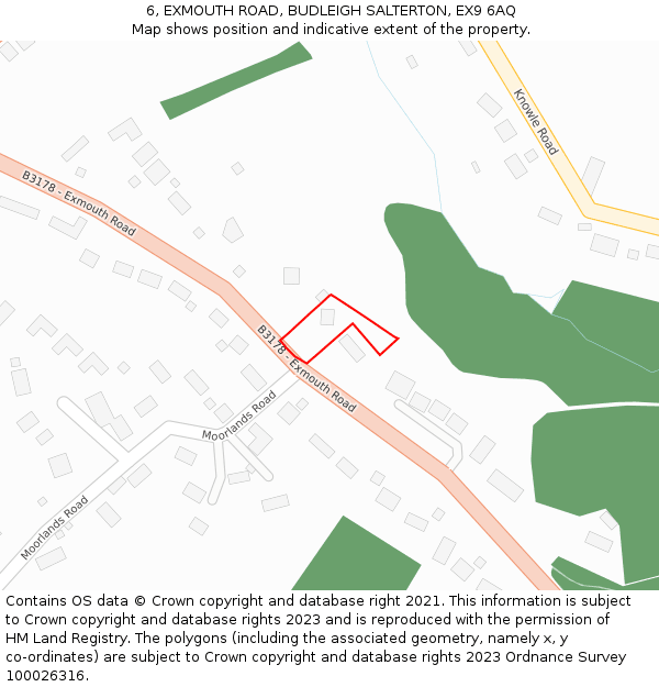 6, EXMOUTH ROAD, BUDLEIGH SALTERTON, EX9 6AQ: Location map and indicative extent of plot