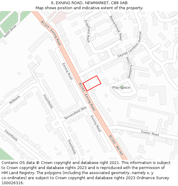 6, EXNING ROAD, NEWMARKET, CB8 0AB: Location map and indicative extent of plot