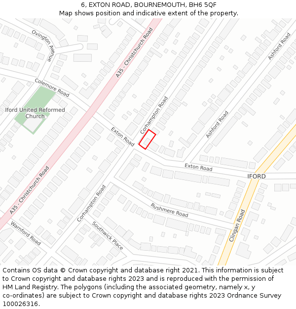 6, EXTON ROAD, BOURNEMOUTH, BH6 5QF: Location map and indicative extent of plot
