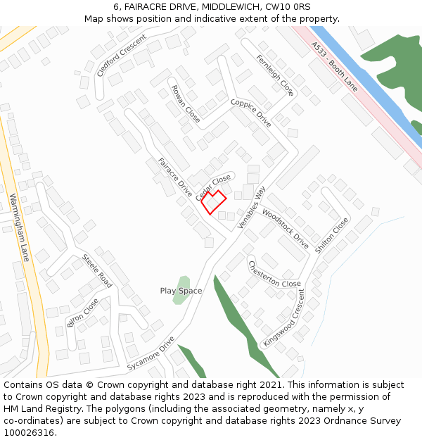 6, FAIRACRE DRIVE, MIDDLEWICH, CW10 0RS: Location map and indicative extent of plot