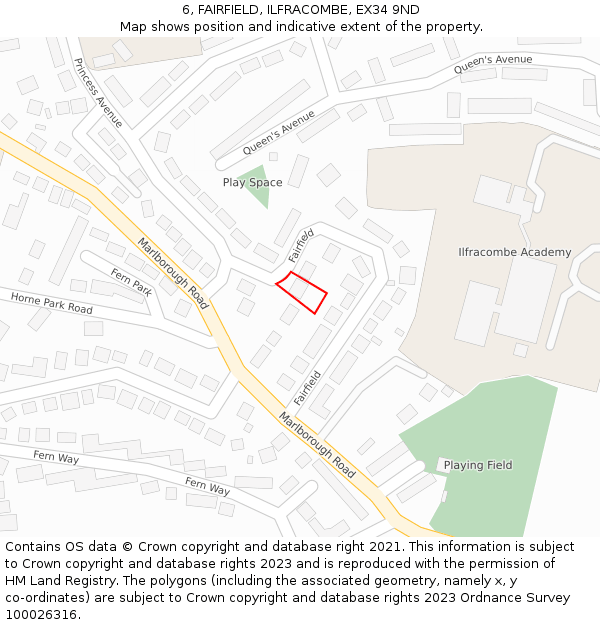 6, FAIRFIELD, ILFRACOMBE, EX34 9ND: Location map and indicative extent of plot