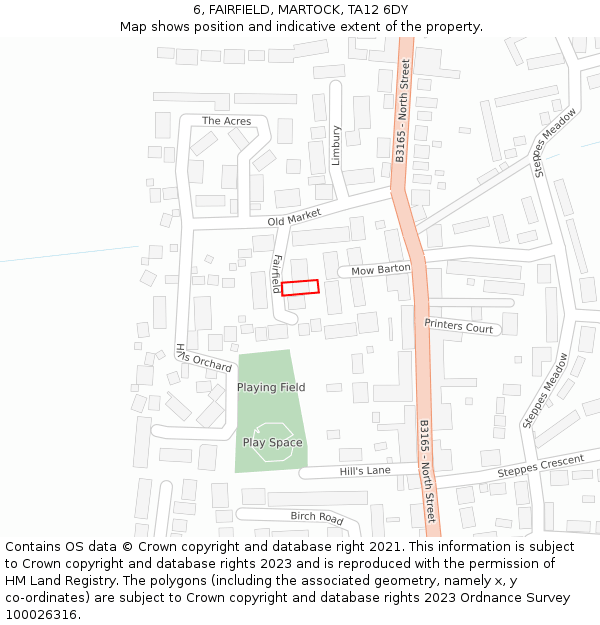 6, FAIRFIELD, MARTOCK, TA12 6DY: Location map and indicative extent of plot