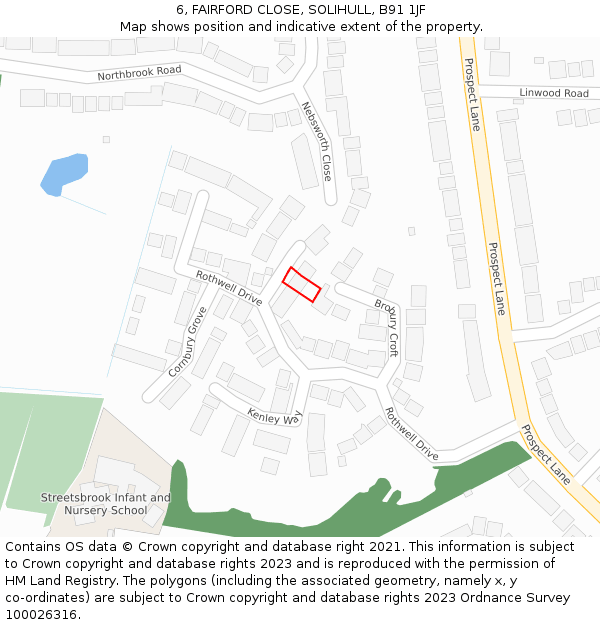 6, FAIRFORD CLOSE, SOLIHULL, B91 1JF: Location map and indicative extent of plot