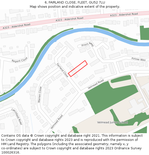 6, FAIRLAND CLOSE, FLEET, GU52 7LU: Location map and indicative extent of plot