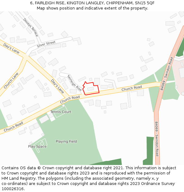 6, FAIRLEIGH RISE, KINGTON LANGLEY, CHIPPENHAM, SN15 5QF: Location map and indicative extent of plot