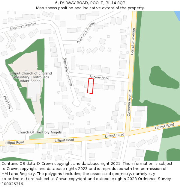 6, FAIRWAY ROAD, POOLE, BH14 8QB: Location map and indicative extent of plot