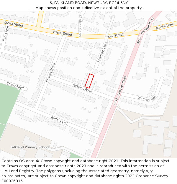 6, FALKLAND ROAD, NEWBURY, RG14 6NY: Location map and indicative extent of plot
