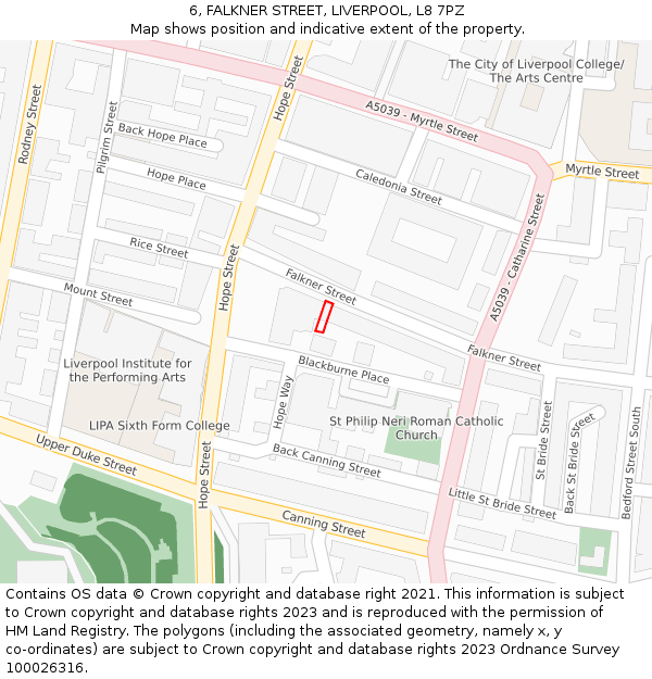 6, FALKNER STREET, LIVERPOOL, L8 7PZ: Location map and indicative extent of plot