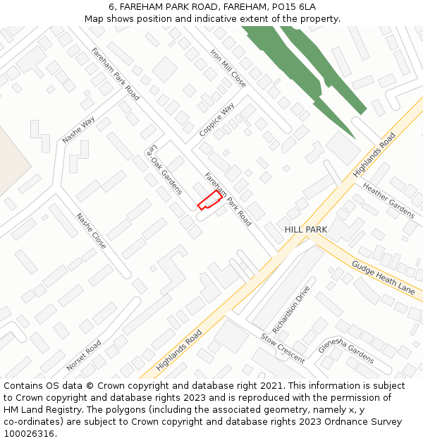 6, FAREHAM PARK ROAD, FAREHAM, PO15 6LA: Location map and indicative extent of plot