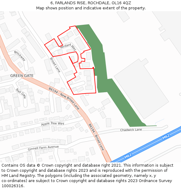 6, FARLANDS RISE, ROCHDALE, OL16 4QZ: Location map and indicative extent of plot