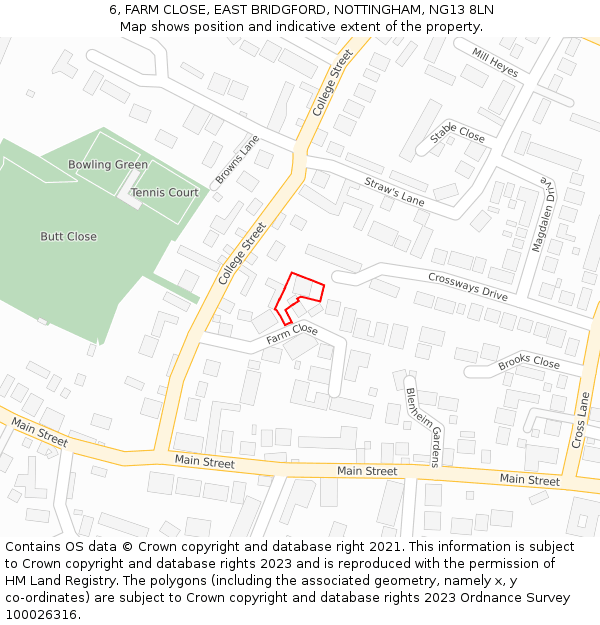 6, FARM CLOSE, EAST BRIDGFORD, NOTTINGHAM, NG13 8LN: Location map and indicative extent of plot