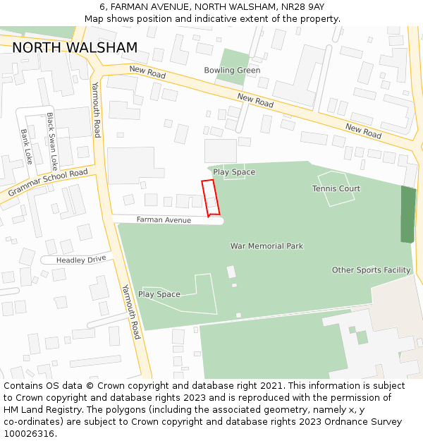 6, FARMAN AVENUE, NORTH WALSHAM, NR28 9AY: Location map and indicative extent of plot