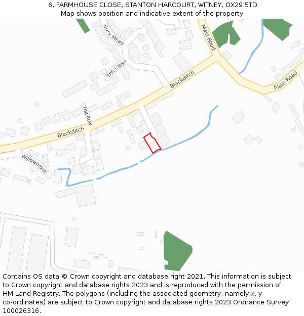 6, FARMHOUSE CLOSE, STANTON HARCOURT, WITNEY, OX29 5TD: Location map and indicative extent of plot