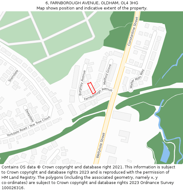 6, FARNBOROUGH AVENUE, OLDHAM, OL4 3HG: Location map and indicative extent of plot