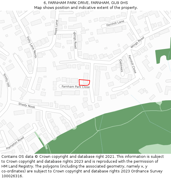 6, FARNHAM PARK DRIVE, FARNHAM, GU9 0HS: Location map and indicative extent of plot