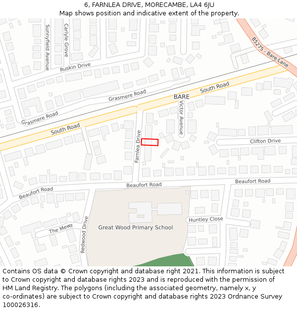 6, FARNLEA DRIVE, MORECAMBE, LA4 6JU: Location map and indicative extent of plot