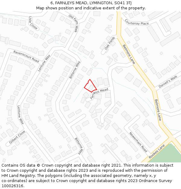 6, FARNLEYS MEAD, LYMINGTON, SO41 3TJ: Location map and indicative extent of plot