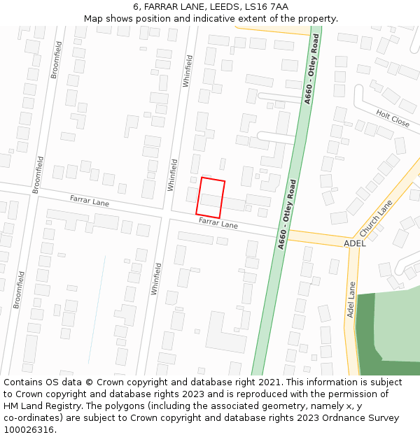 6, FARRAR LANE, LEEDS, LS16 7AA: Location map and indicative extent of plot