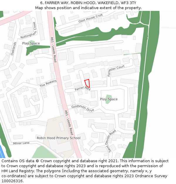 6, FARRIER WAY, ROBIN HOOD, WAKEFIELD, WF3 3TY: Location map and indicative extent of plot