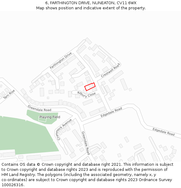 6, FARTHINGTON DRIVE, NUNEATON, CV11 6WX: Location map and indicative extent of plot