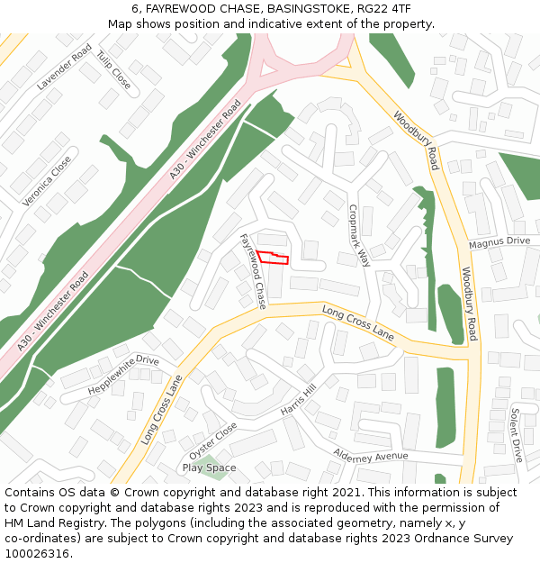 6, FAYREWOOD CHASE, BASINGSTOKE, RG22 4TF: Location map and indicative extent of plot