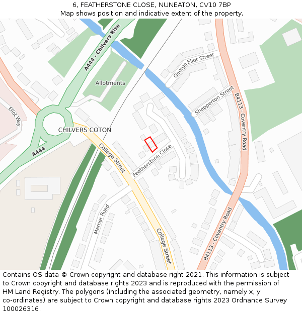 6, FEATHERSTONE CLOSE, NUNEATON, CV10 7BP: Location map and indicative extent of plot