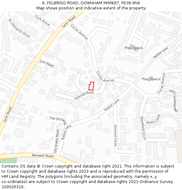 6, FELBRIGG ROAD, DOWNHAM MARKET, PE38 9NX: Location map and indicative extent of plot
