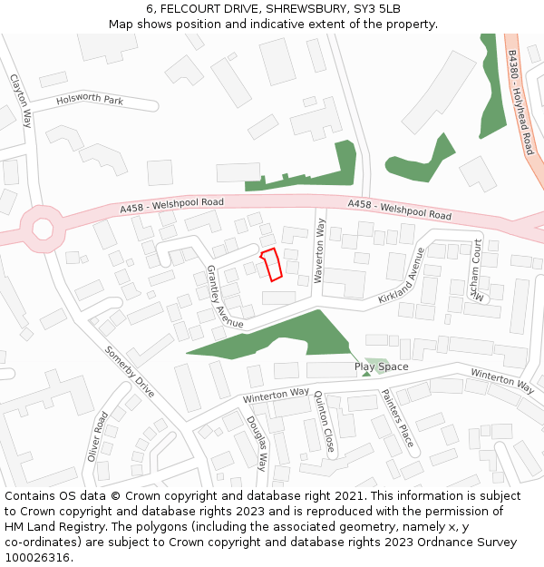 6, FELCOURT DRIVE, SHREWSBURY, SY3 5LB: Location map and indicative extent of plot