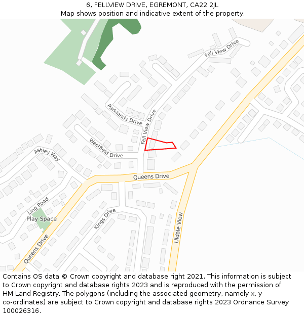 6, FELLVIEW DRIVE, EGREMONT, CA22 2JL: Location map and indicative extent of plot