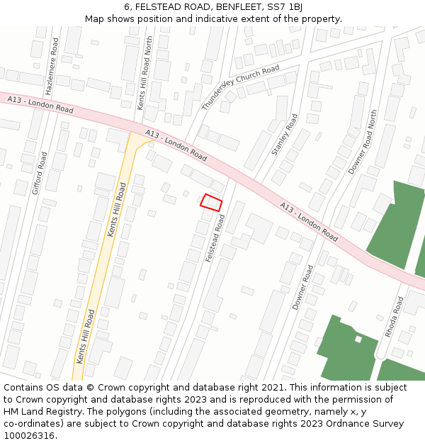 6, FELSTEAD ROAD, BENFLEET, SS7 1BJ: Location map and indicative extent of plot