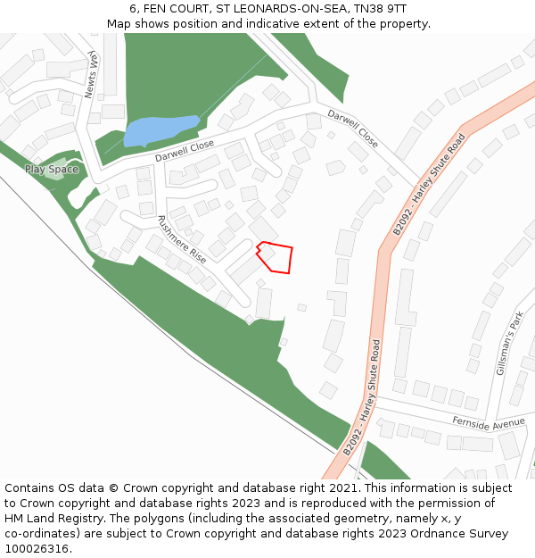 6, FEN COURT, ST LEONARDS-ON-SEA, TN38 9TT: Location map and indicative extent of plot