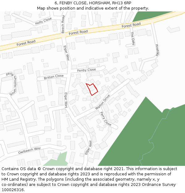 6, FENBY CLOSE, HORSHAM, RH13 6RP: Location map and indicative extent of plot