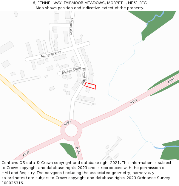 6, FENNEL WAY, FAIRMOOR MEADOWS, MORPETH, NE61 3FG: Location map and indicative extent of plot