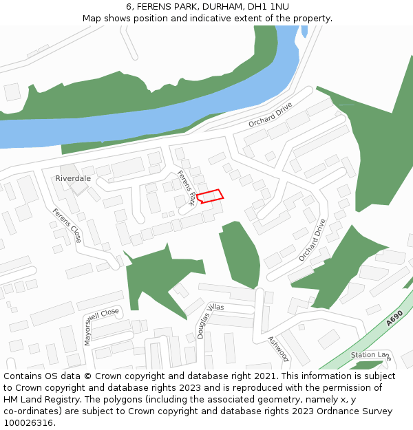 6, FERENS PARK, DURHAM, DH1 1NU: Location map and indicative extent of plot