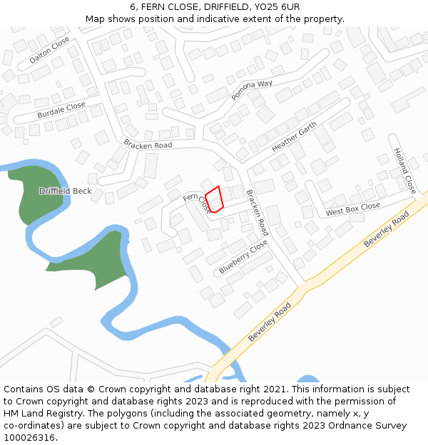 6, FERN CLOSE, DRIFFIELD, YO25 6UR: Location map and indicative extent of plot