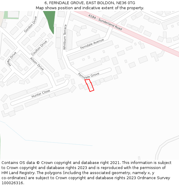 6, FERNDALE GROVE, EAST BOLDON, NE36 0TG: Location map and indicative extent of plot