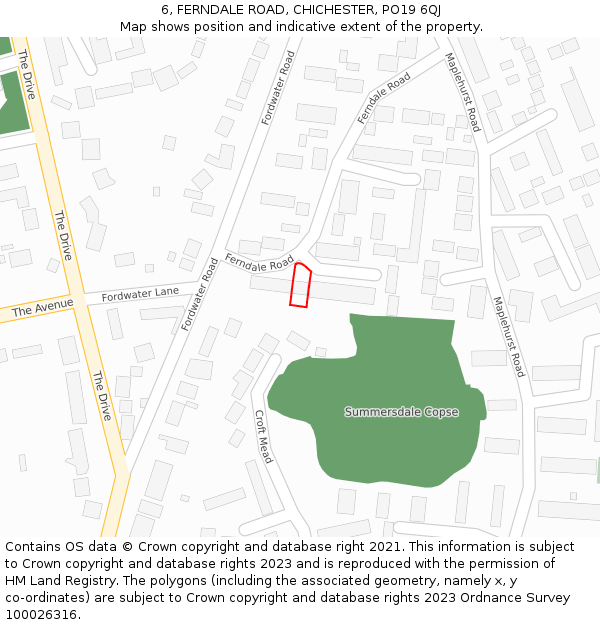 6, FERNDALE ROAD, CHICHESTER, PO19 6QJ: Location map and indicative extent of plot