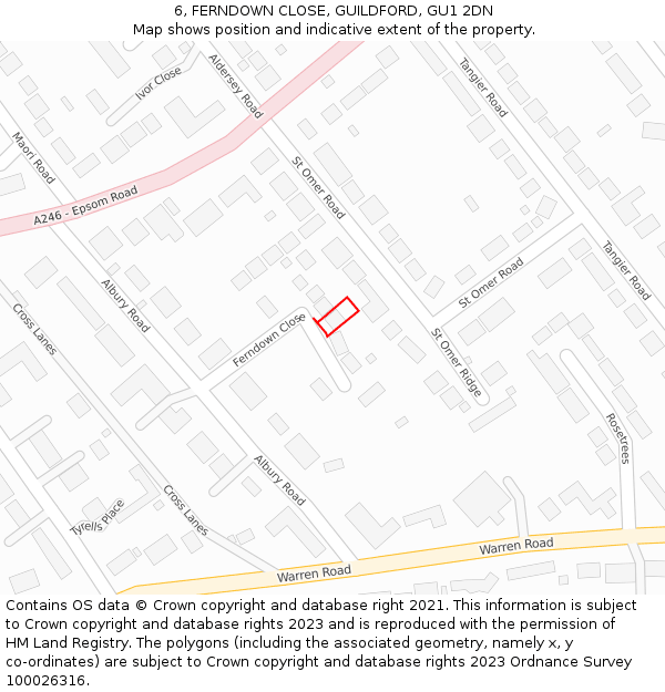 6, FERNDOWN CLOSE, GUILDFORD, GU1 2DN: Location map and indicative extent of plot