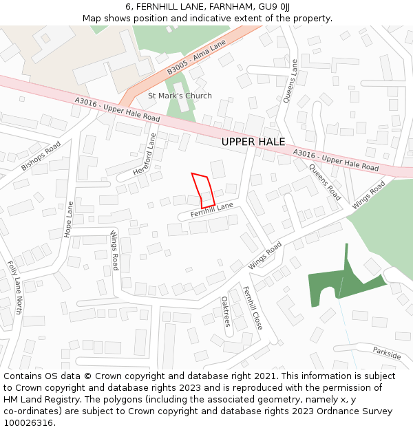 6, FERNHILL LANE, FARNHAM, GU9 0JJ: Location map and indicative extent of plot