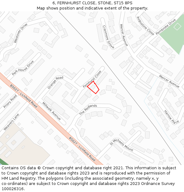 6, FERNHURST CLOSE, STONE, ST15 8PS: Location map and indicative extent of plot