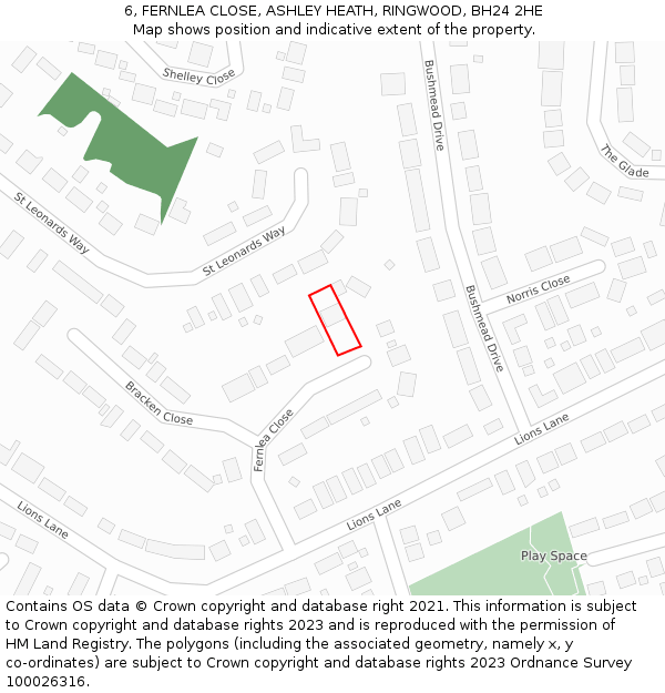 6, FERNLEA CLOSE, ASHLEY HEATH, RINGWOOD, BH24 2HE: Location map and indicative extent of plot