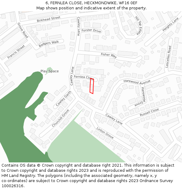6, FERNLEA CLOSE, HECKMONDWIKE, WF16 0EF: Location map and indicative extent of plot