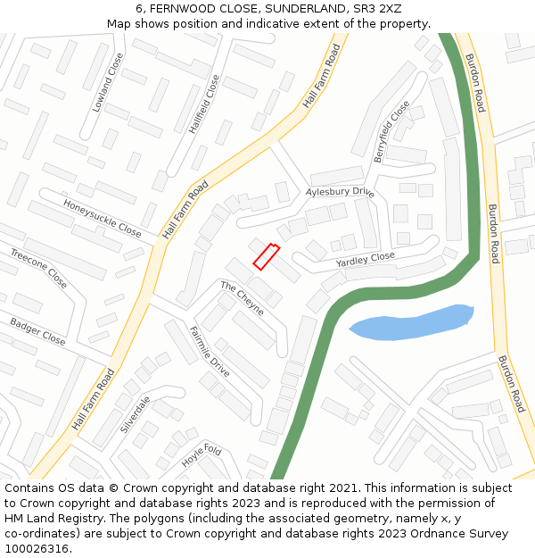 6, FERNWOOD CLOSE, SUNDERLAND, SR3 2XZ: Location map and indicative extent of plot