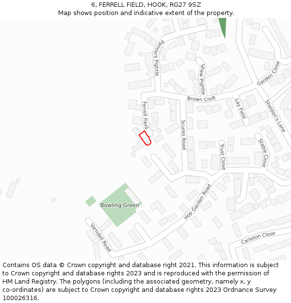 6, FERRELL FIELD, HOOK, RG27 9SZ: Location map and indicative extent of plot