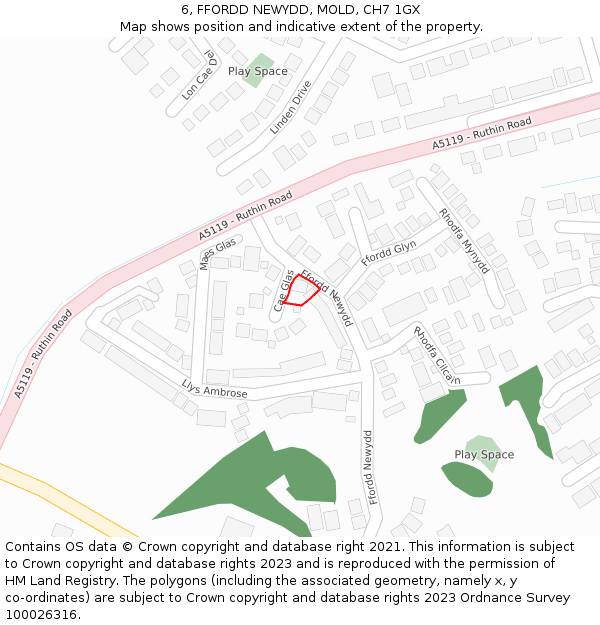 6, FFORDD NEWYDD, MOLD, CH7 1GX: Location map and indicative extent of plot