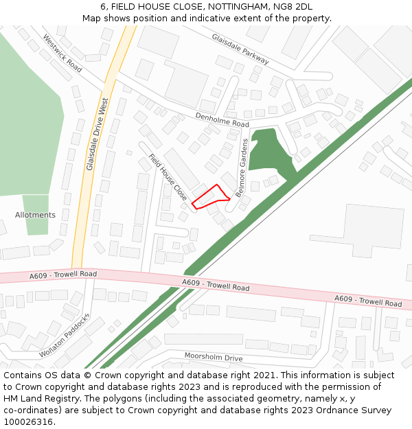 6, FIELD HOUSE CLOSE, NOTTINGHAM, NG8 2DL: Location map and indicative extent of plot