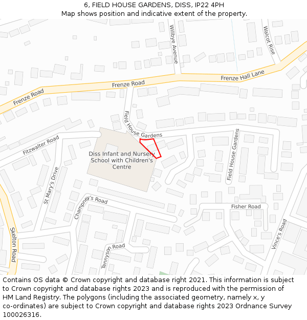 6, FIELD HOUSE GARDENS, DISS, IP22 4PH: Location map and indicative extent of plot