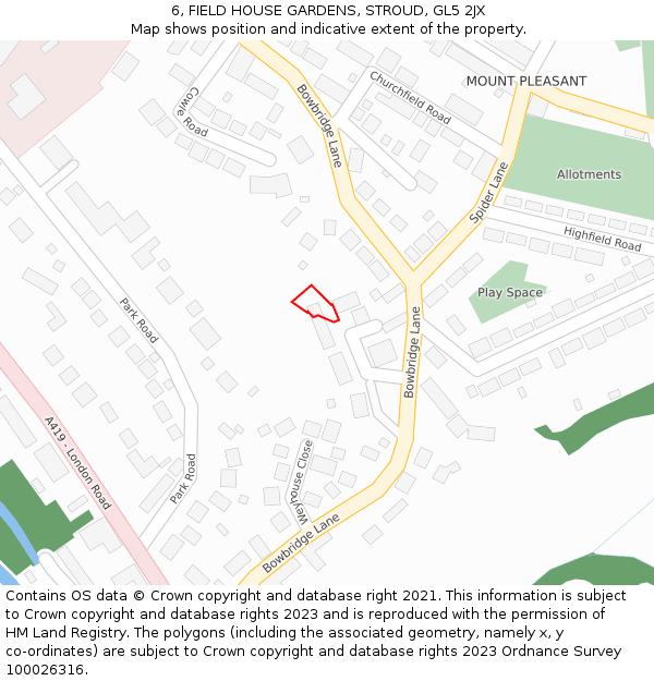 6, FIELD HOUSE GARDENS, STROUD, GL5 2JX: Location map and indicative extent of plot